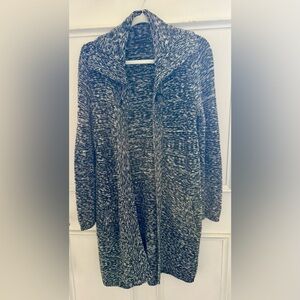 Dana Buchman black/white knit long cardigan w/pockets
